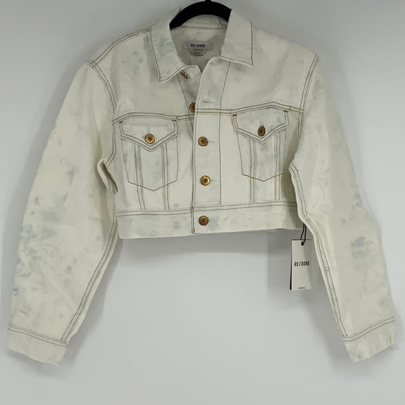 NEW RE/DONE Size X-Small Cropped Denim Trucker Jacket Sunbleach $385 msrp I11-15 - Picture 2 of 10